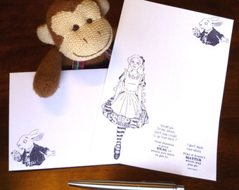 Alice in Wonderland Stationery Set: Hand Stamped Letter Writing Paper