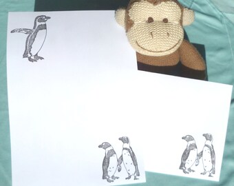 Hand Stamped Penguin Stationery Set: Bird Lover Gift