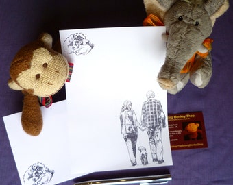 Conjunto de papelaria com carimbo manual "Amor por Filhotes" – Escrita de cartas para a família e seus animais de estimação