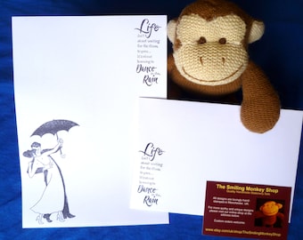 Dance in the Rain Stationery Set: Hand Stamped Writing Paper