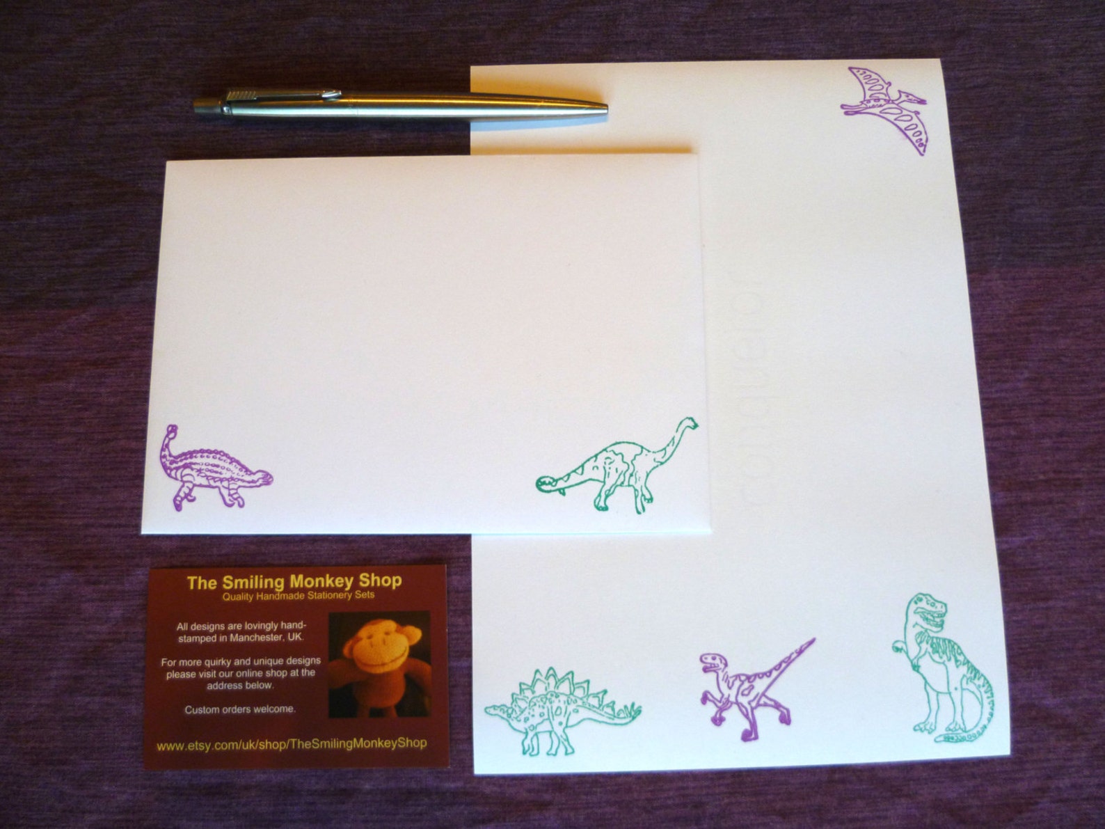 Dinosaur Stationery Set Green & Purple Stationery Paper Etsy Hong Kong