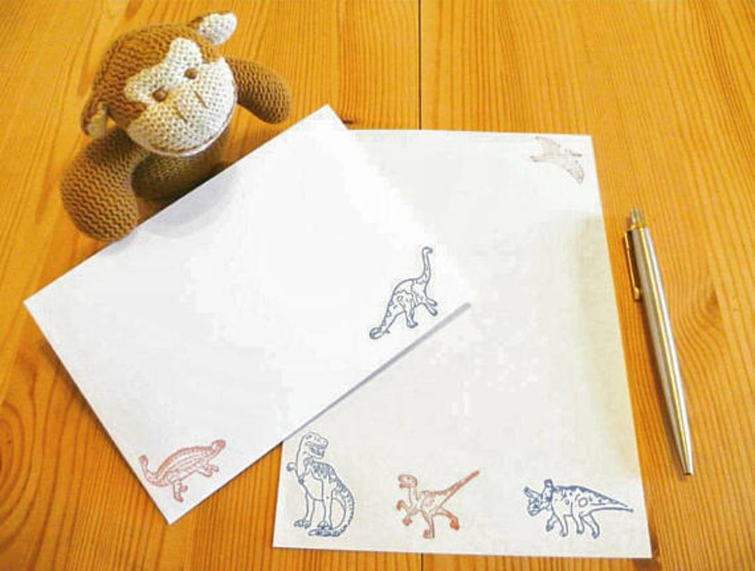 Dinosaur Stationery Set Red & Blue Letter Writing Paper Matching Envelopes Writing Paper Gift