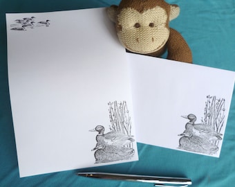 Ducks Stationery Set: Hand Stamped Nature Writing Paper