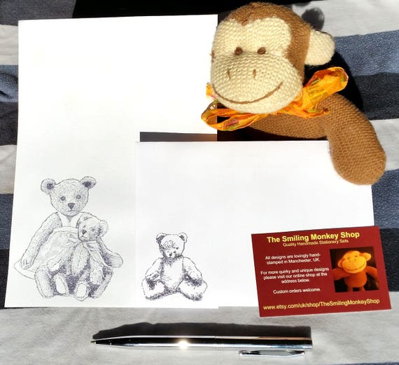 Vintage Teddies Stationery Set: Hand Stamped Writing Paper