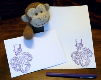 Steampunk Octopus Stationery Set: Hand-Stamped Writing Paper