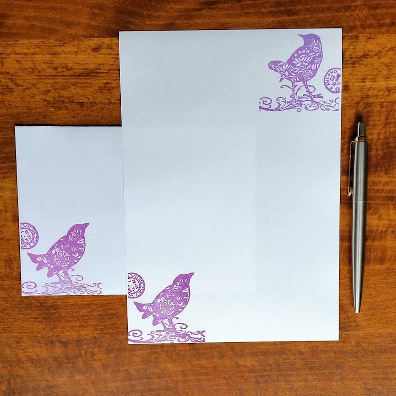 Lovebirds Letter Writing Set Beautiful Gift Present Love Stationery Set Purple Birds Writing Paper with premium matching envelopes