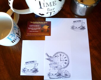 Time for Tea Stationery Set: Hand Stamped Writing Paper & Envelopes
