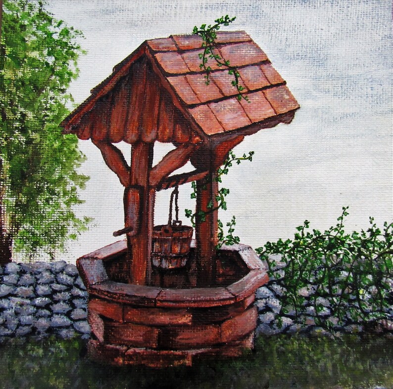Wishing Well Watercolor Painting Etsy
