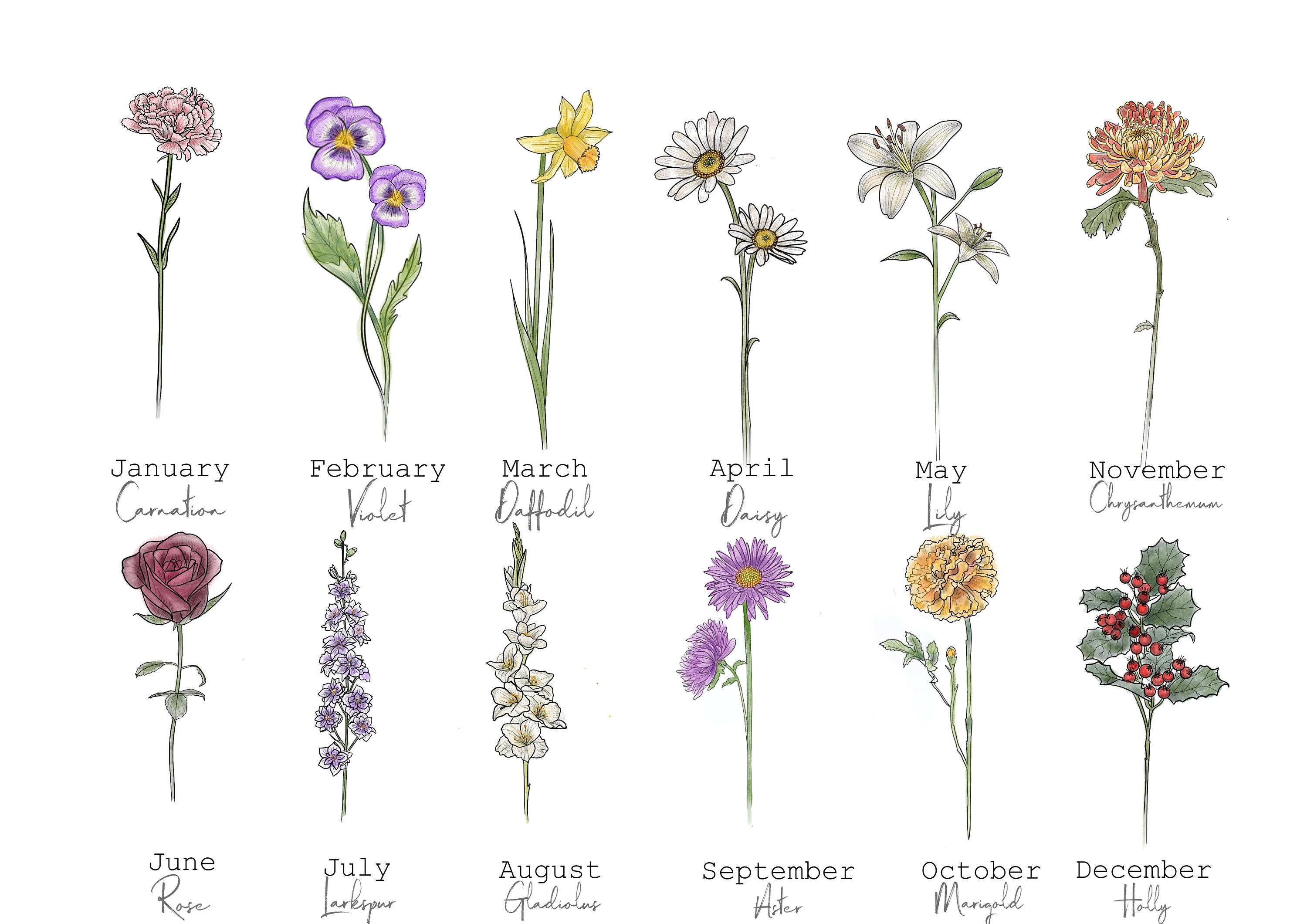 Personalised Family Birth Flower Bouquet Art Print Etsy