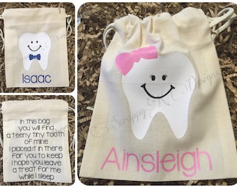 Personalized Tooth Fairy Bag, Tooth Fairy Pouch, Tooth Fairy Keepsake, Tooth Fairy Poem, Girl Boy Tooth Fairy Bag, Kids Tooth Fairy Sack