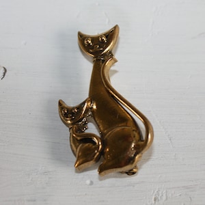 Zentall Siamese Cat Brooch, Ladies Gold Siamese Cat Pin, Two Siamese Cats, Zentall Jewelry, Vintage Zentall Gold Finish Siamese Cat Pin