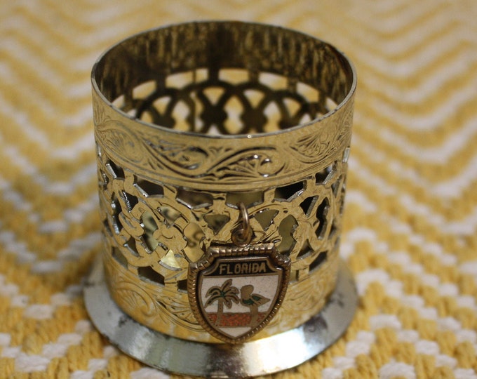 Vintage Brass Bobby Pin Cup, Hairpin Holder, Florida Souvenir