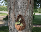 Vintage Grapevine Hanging Basket, Grapevine Greenery  or Floral  Basket, Long Handled Woven Hanging Basket