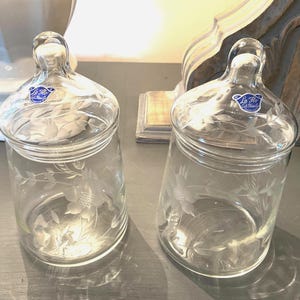 Vintage La Flo Cut Glass Apothecary Jar: Floral Etched Lid, Cambridge OH