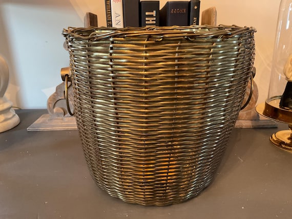 Woven Brass Basket with Ring Handles, Decorative Brass Home Decor