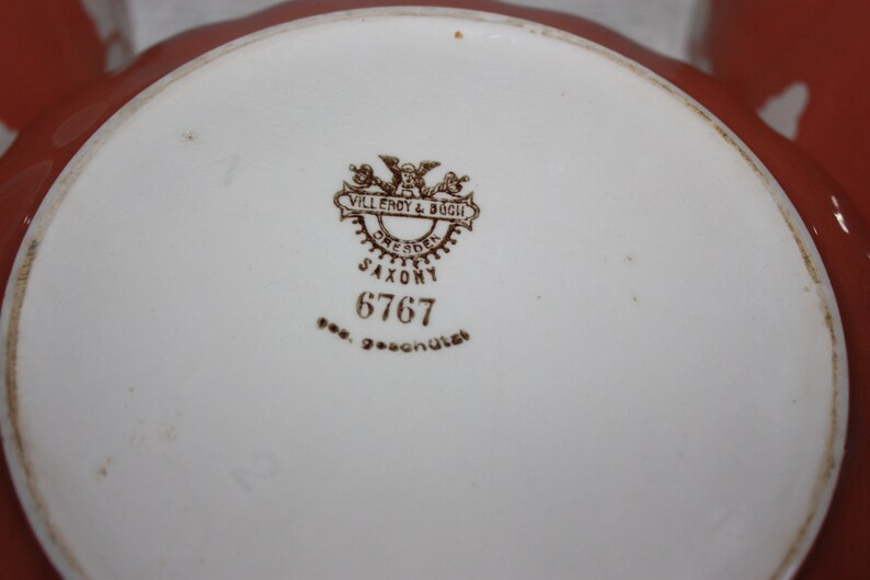 Three Antique Coral Villeroy and Boch Dresden Saxony Nesting Bowls #6767 Number 2 3 and 4 Bowls