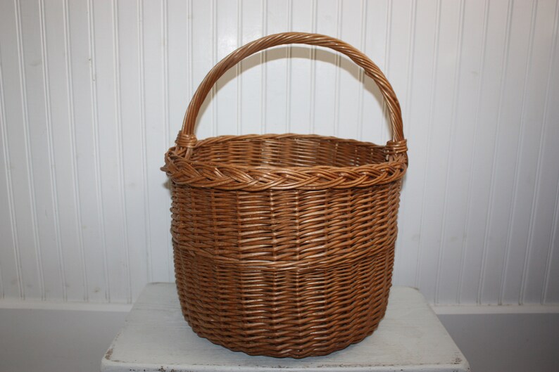 Large Round Woven Basket With Handle Braided Edge Storage Etsy