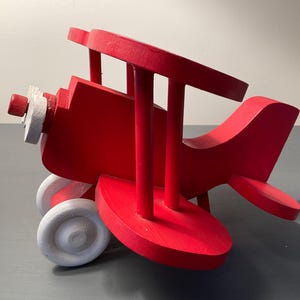 Vintage Wood Toy Bi-wing Airplane, Toy Airplane Painted Red-Orange, Boys Bedroom Vintage Wood Airplane, Vintage Wood Toy