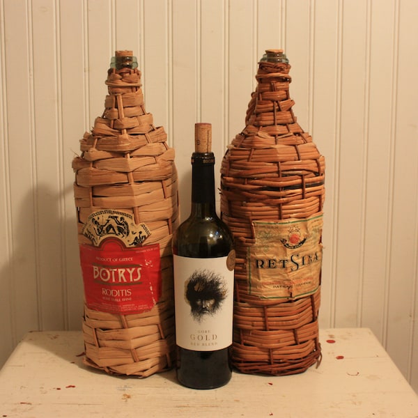 Raffia Wrapped Wine Bottles Etsy