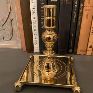 Baldwin Brass Square Base with Ball Feet Candlestick Holder in Solid Brass