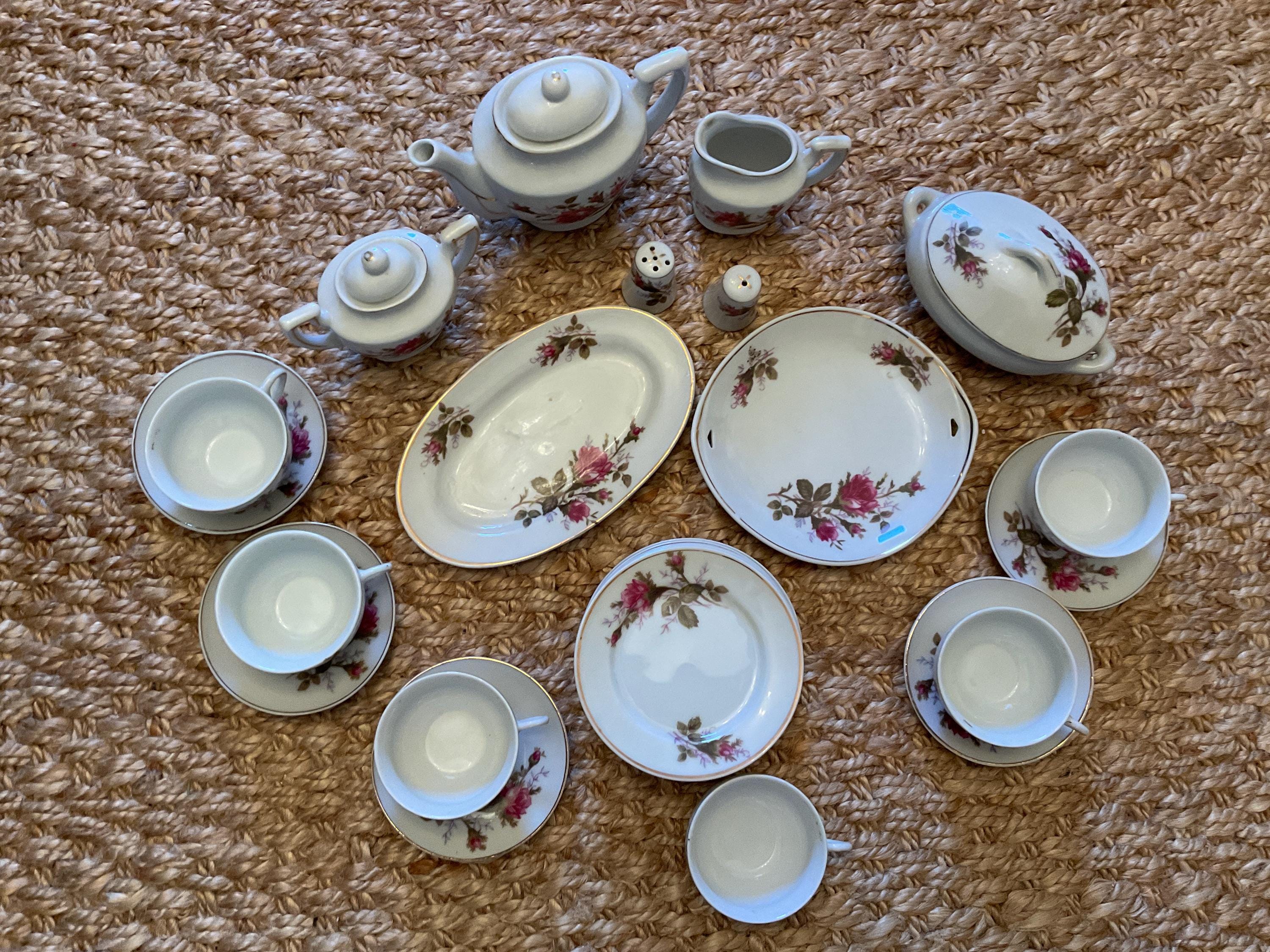   Moss Rose 食器セット Mid Century 28 Piece Moss Rose Ceramic Childs Tea Set Made in