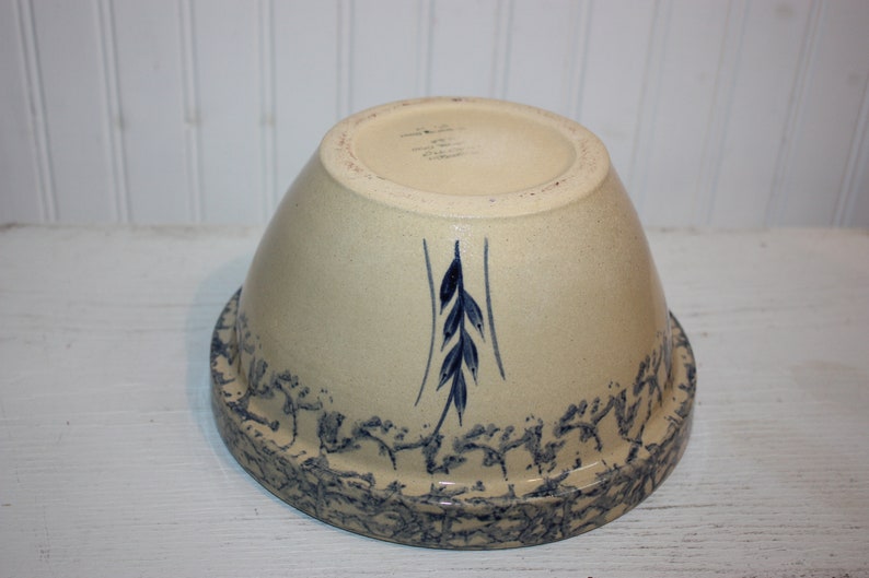 Vintage Blue Spongeware Bowl With Wheat Stalk Two Quart Etsy