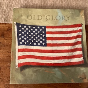 Old Glory Print on Canvas Art, Square Flag Artwork on Vinyl Canvas, Americana Artwork, Stars and Stripes with Old Glory in Square Form