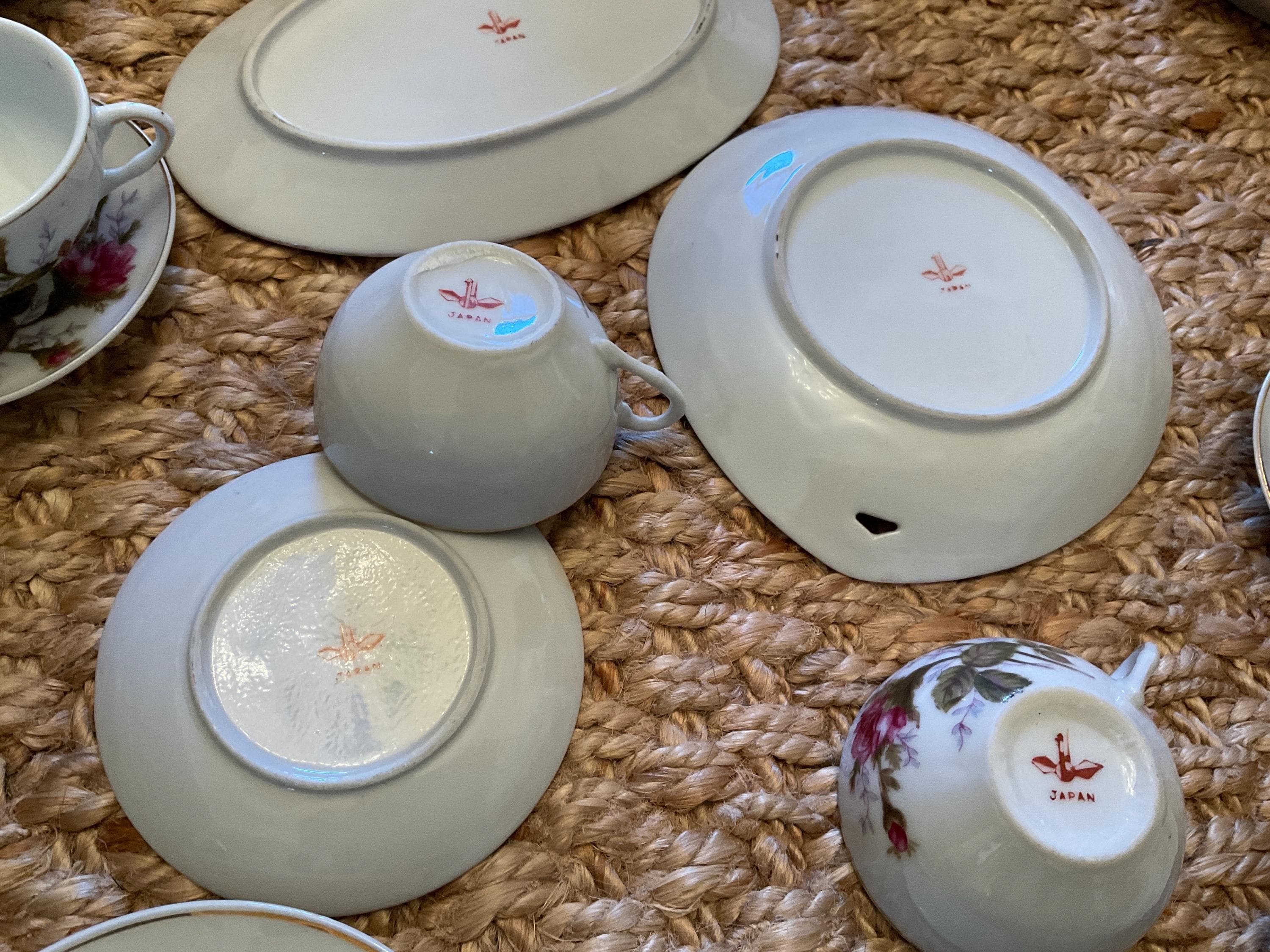 Mid Century 28 Piece Moss Rose Ceramic Childs Tea Set Made in