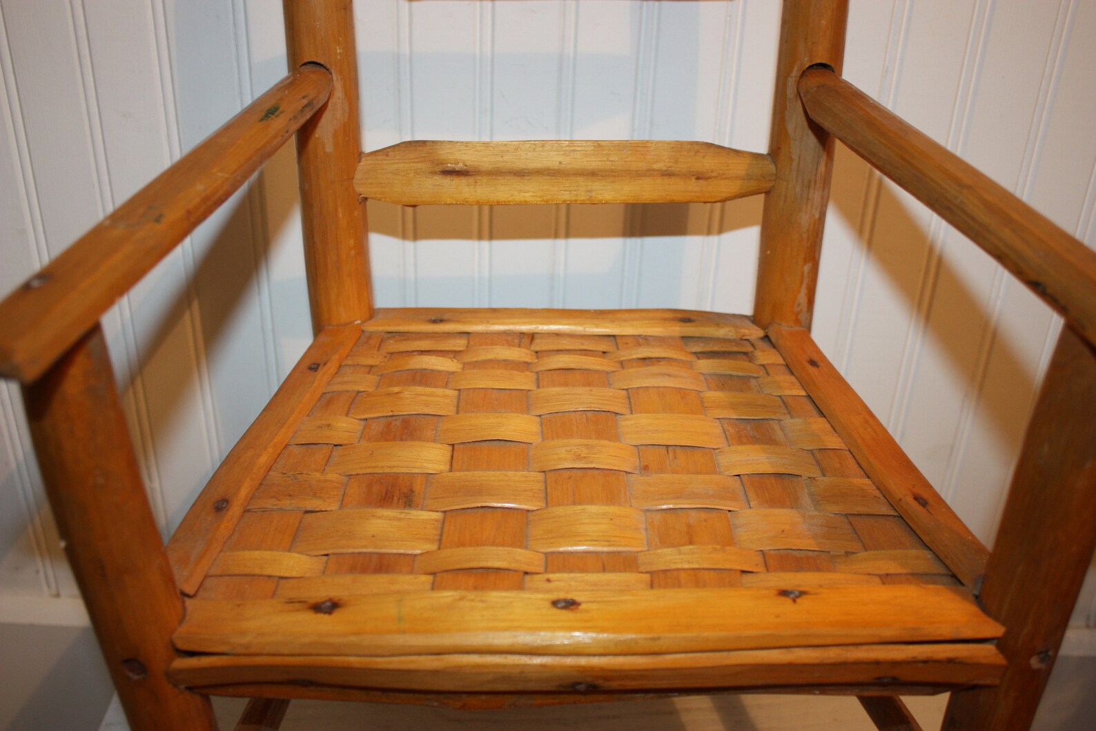 Vintage Childs Wood Chair With Woven Slat Seat Small Child or Etsy