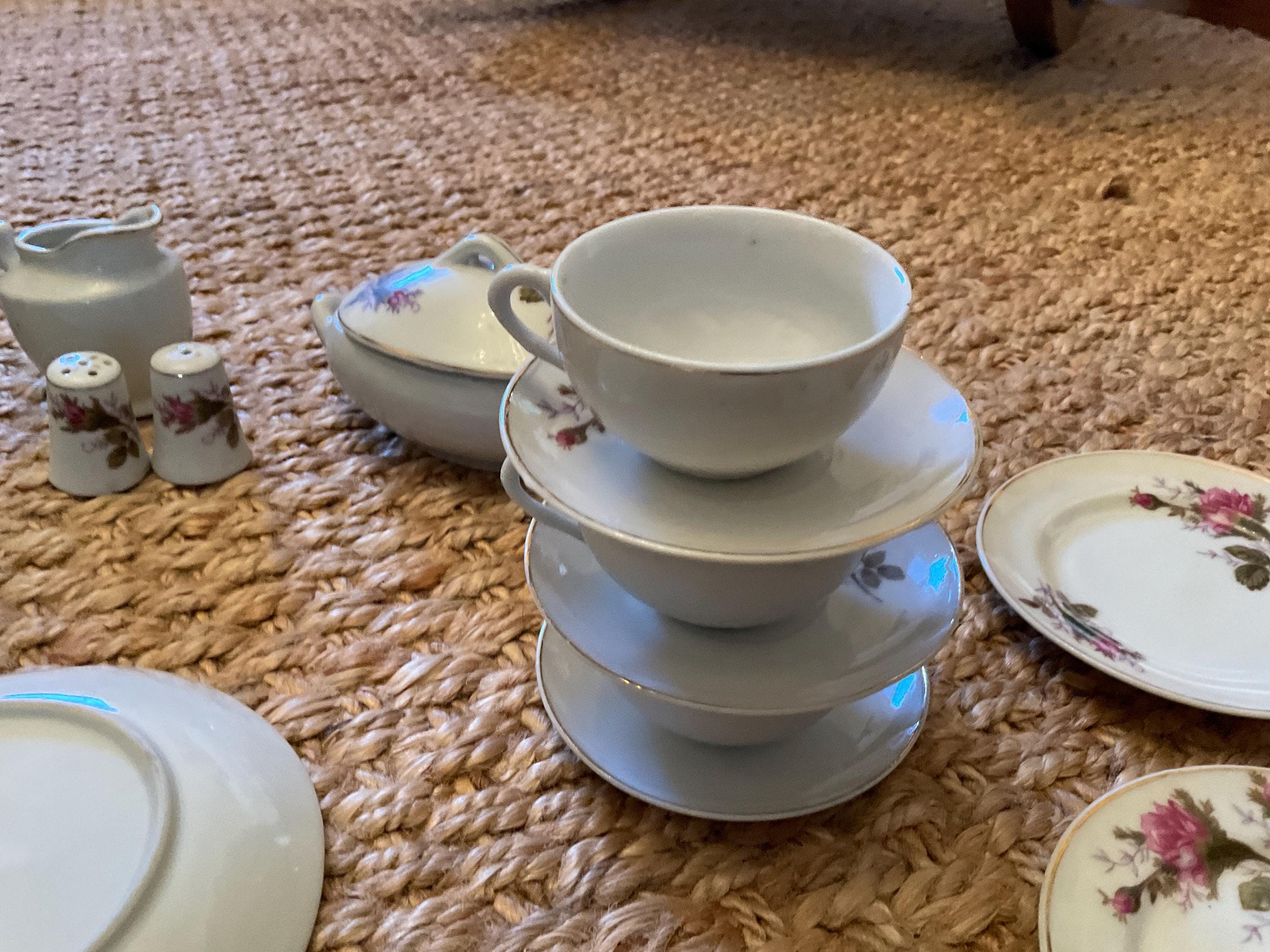 Mid Century 28 Piece Moss Rose Ceramic Childs Tea Set Made in
