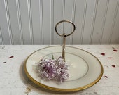 Ivory and Gold Lenox Appetizer Serving Plate with Brass Handle, Dimension Collection, Lenox Eternal