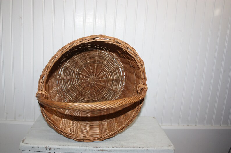 Large Round Woven Basket With Handle Braided Edge Storage Etsy