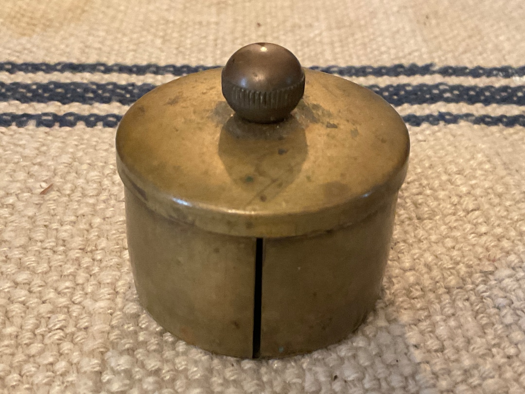Vintage Solid Brass Postage Stamp Dispenser, Brass Stamp Box With Lid