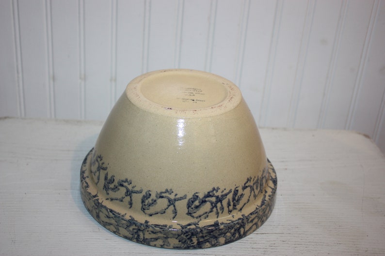 Vintage Blue Spongeware Bowl With Wheat Stalk Two Quart Etsy