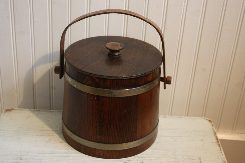 Vintage Basketville Of Vermont Wood Barrel Style Ice Bucket With Lid