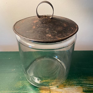 Vintage Glass Canister Jar with Metal Lid, Canister Storage Glass Jar with Metal Lid, Loop Handle