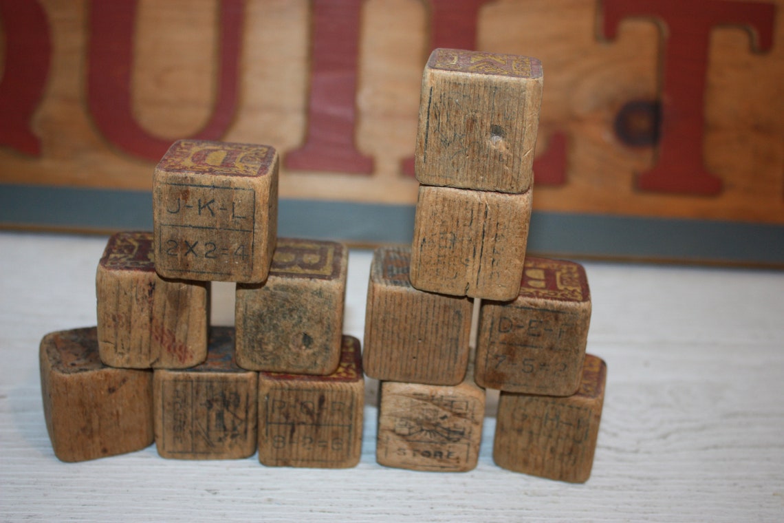 Antique Wood Blocks Set of 12 Letter Blocks 1.25 Inch Square Etsy