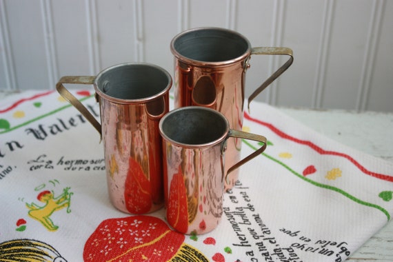 3 Vintage Copper And Brass Measuring Cups 1 Cup 34 Cup And 12 Cup