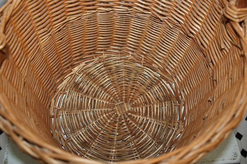 Large Round Woven Basket With Handle Braided Edge Storage Etsy