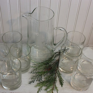 Vintage Georg Jensen Endangered Species Cocktail Set, 9 Piece, Two Quart Pitcher and Eight 12 Ounce Old Fashioned Glasses, Georg Jensen