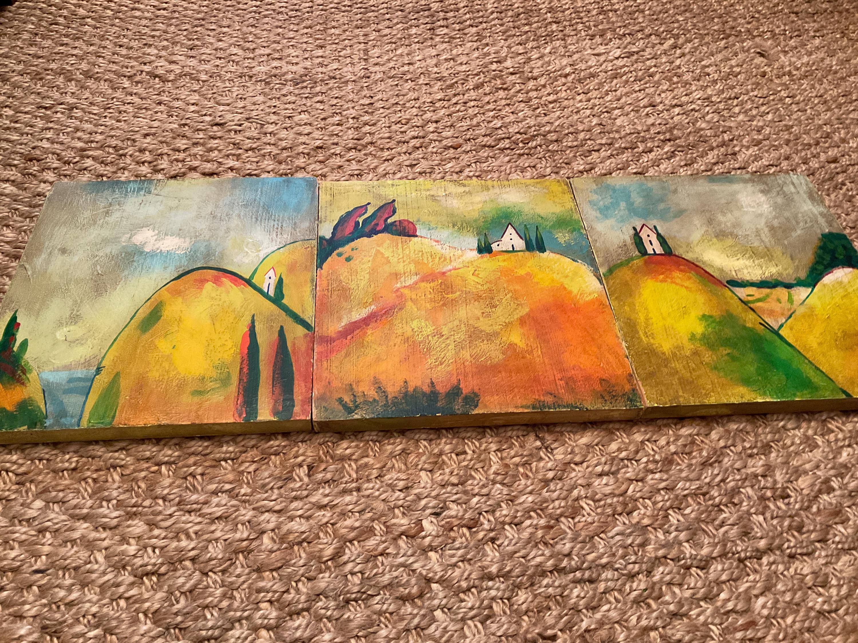 2003 Tuscan Countryside Trio Wood Block Art Group by Janet Weed