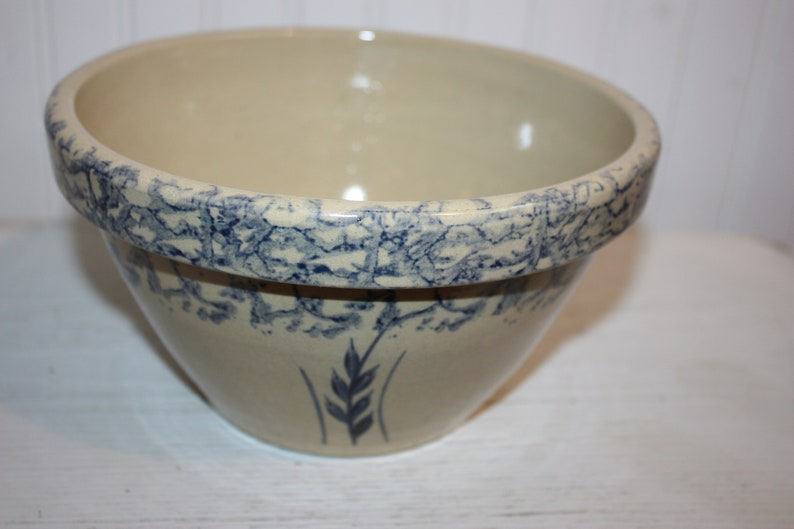 Vintage Blue Spongeware Bowl With Wheat Stalk Two Quart Etsy