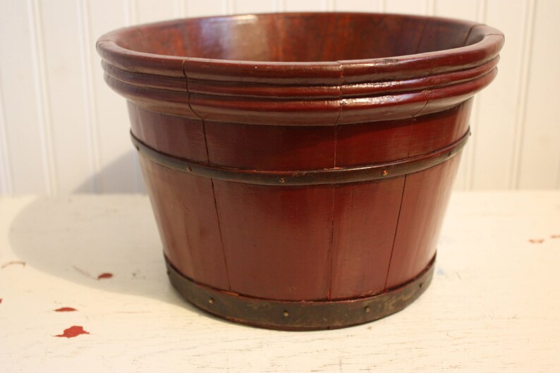 Wood Bucket Wooden Bucket Red Wood Home Decor Small Etsy