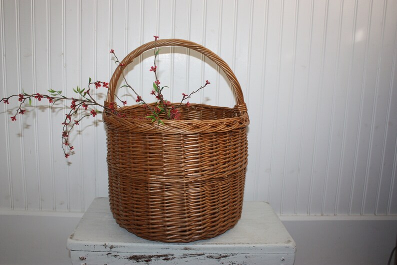 Large Round Woven Basket With Handle Braided Edge Storage Etsy