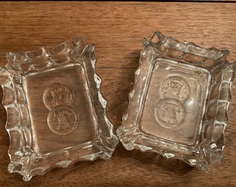 Two Vintage  Fostoria Coin Pattern Ashtrays, Rectangle Ashtrays in Clear Glass, Fostoria Glass, Coin Pattern