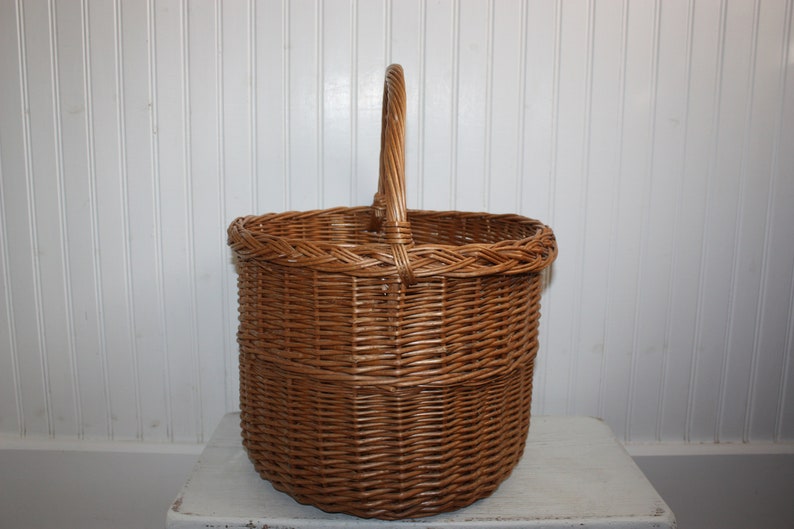 Large Round Woven Basket With Handle Braided Edge Storage Etsy