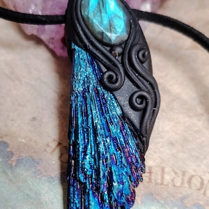 Andromedan Starseed Jewelry. Raw Blue Kyanite Necklace Pendant Labradorite.  Galaxy Cosmic Jewelry and  Starseed Art