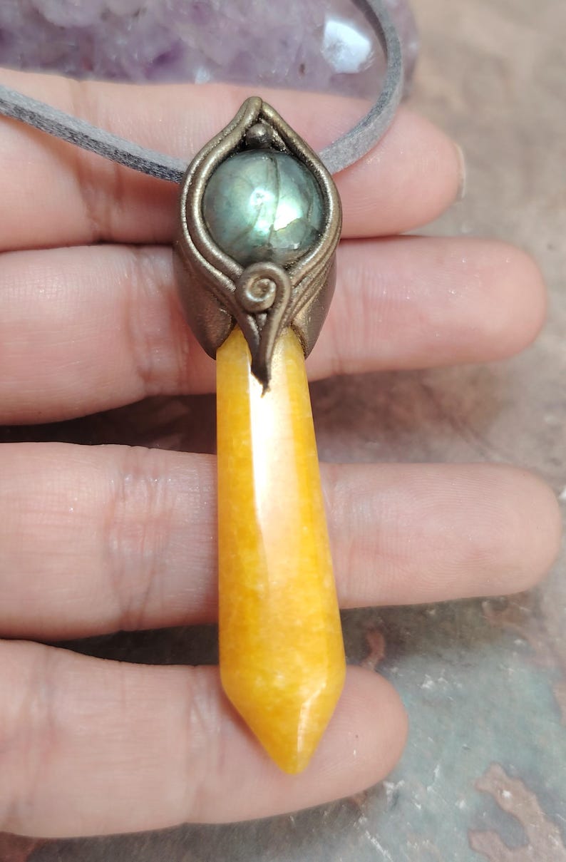 Love Live Sunshine. Golden Healer Quartz Pendant. Golden Yellow Labradorite Necklace Moonstone Jewelry image 4