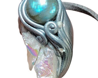 Pleiades Constellation Jewelry. Labradorite & Angel Aura Quartz Necklace. Pleiadian Starseed Origins Pendant