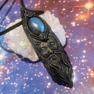 The Wizard.  Magician, Sage, Wise Old Man Necklace.  Blue Labradorite Pendant. Pagan Man Jewelry